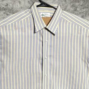 Borrelli Dress Shirt Mens 18 White Blue Yellow Striped Jay Hayman Handmade Italy